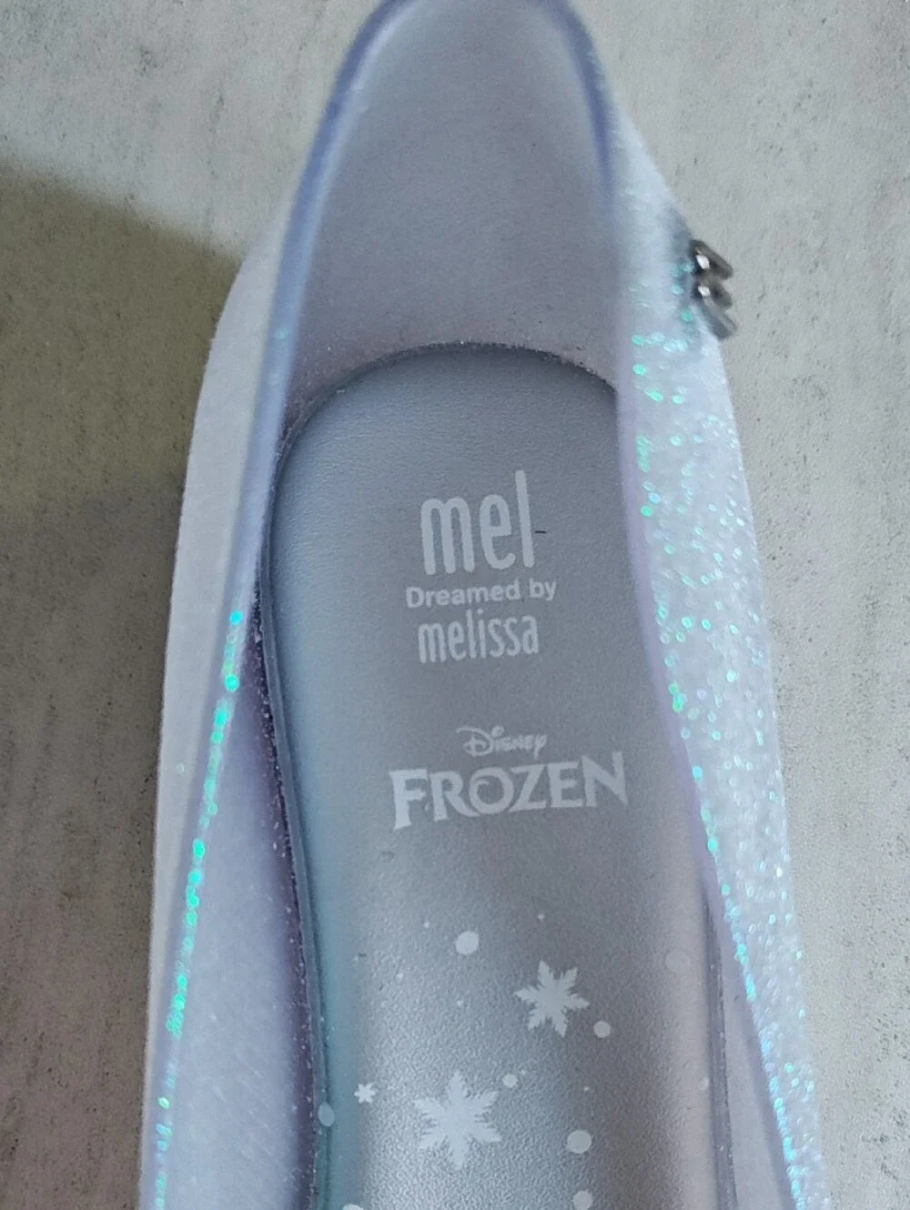 Mini Melissa Iridescent Glitter Ballet Flats with Flower Accent Size 4 Youth